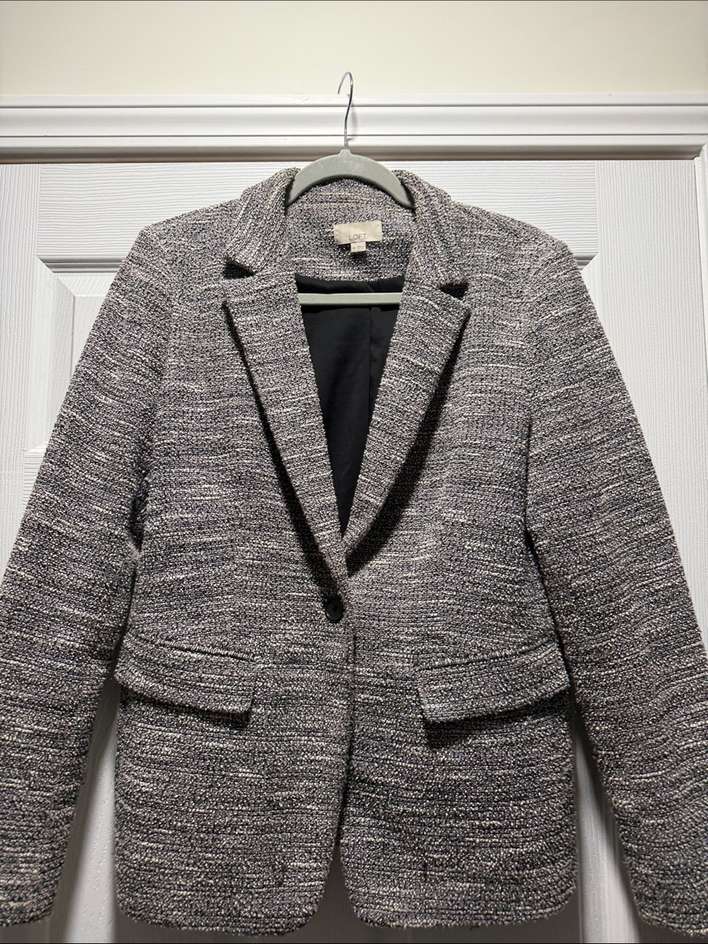 LOFT Gray Knit Tweed Single-Button Blazer